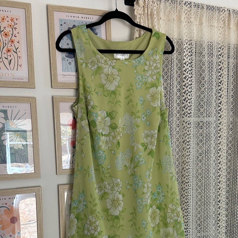 Vintage Floral Green and Blue Dress